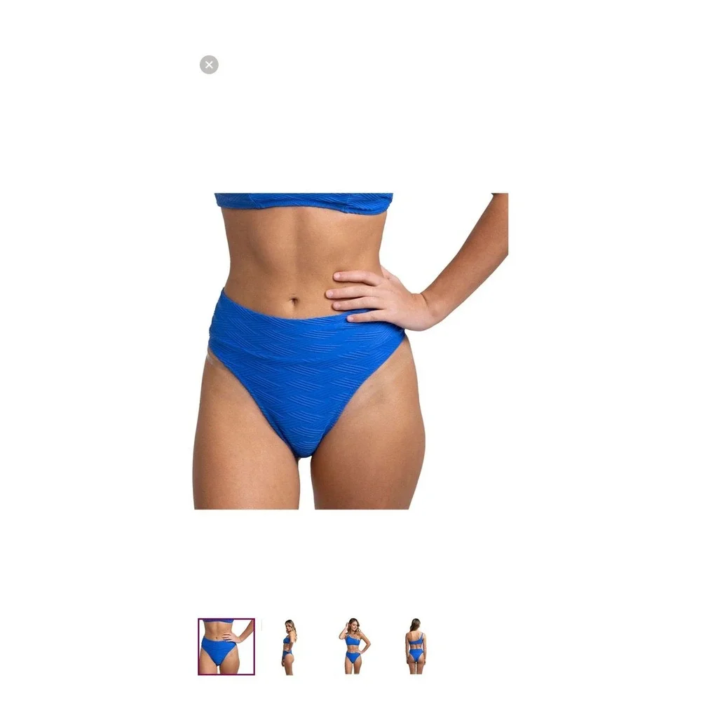 Rhythm Maldives Hi Hip Banded Bikini Bottom Cobalt Blue Textured XS NEW